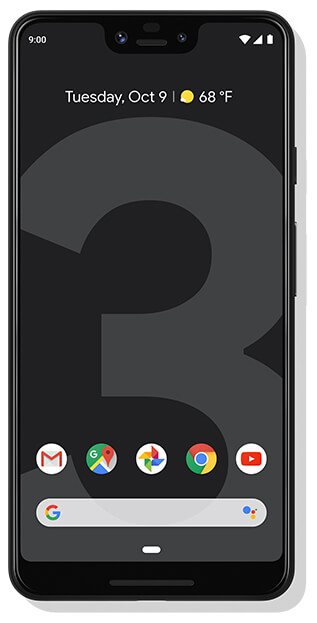 Google Pixel 3XL front facing in black