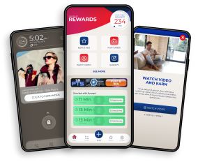 Phones showing different screens of the prepaid rewards experience