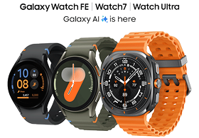 Samsung Galaxy Watch FE, Watch 7, and Watch Ultra.  Galaxy AI is here.