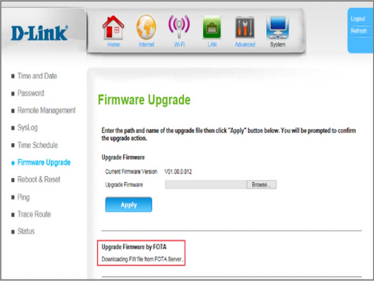 D-Link 4G LTE Router DWR-961 New Version Downloading Screen